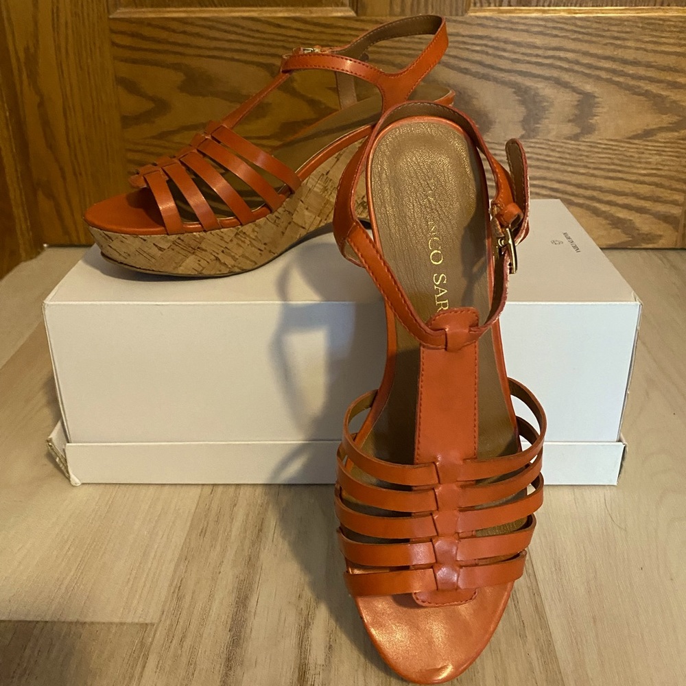 Franco Sarto cork wedge sandals, sz 6.5